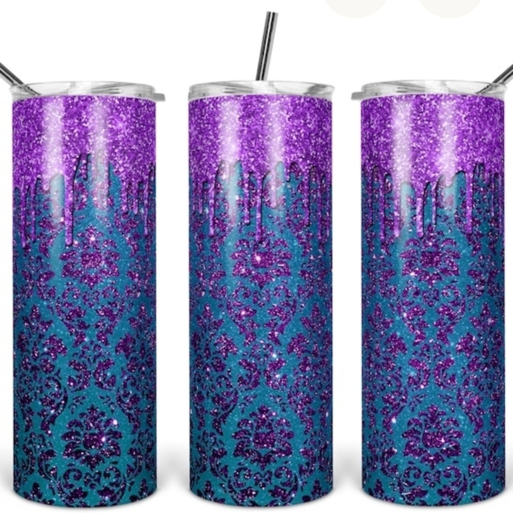 Purple Teal Damask 30 oz insulated Stainless Steel Tumbler